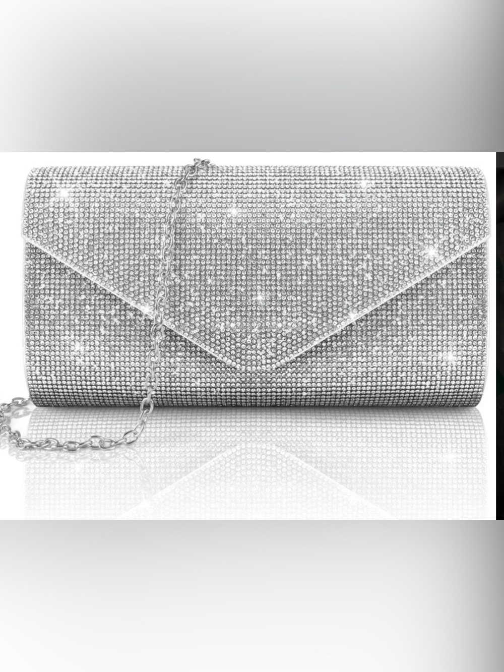 Crystal-Embellished Silver Envelope Clutch